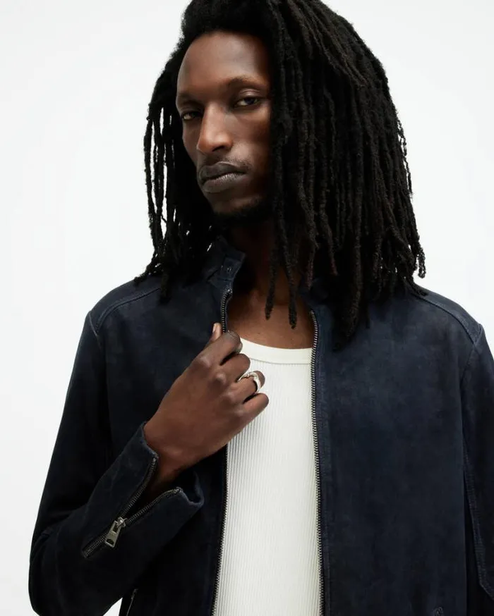 Cora Leather Snap Back Collar Jacket Mcway Blue Men AllSaints Jackets and Coats Cora Leather Snap Back Collar Jacket Mcway Blue Men AllSaints Jackets and Coats