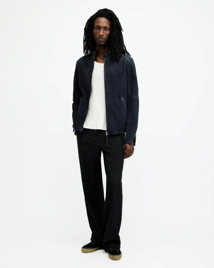 Cora Leather Snap Back Collar Jacket Mcway Blue Men AllSaints Jackets and Coats Cora Leather Snap Back Collar Jacket Mcway Blue Men AllSaints Jackets and Coats