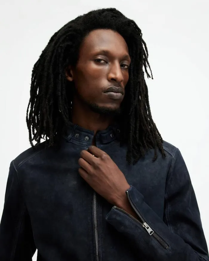 Cora Leather Snap Back Collar Jacket Mcway Blue Men AllSaints Jackets and Coats Cora Leather Snap Back Collar Jacket Mcway Blue Men AllSaints Jackets and Coats