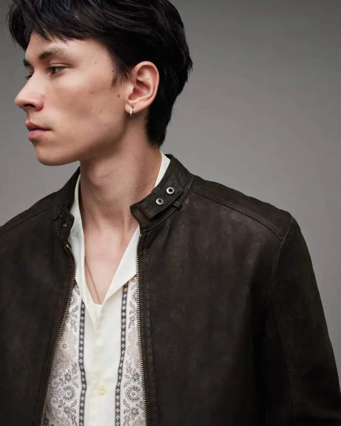 Cora Suede Snap Back Collar Jacket Anthracite Grey Men AllSaints Leather Jackets Cora Suede Snap Back Collar Jacket Anthracite Grey Men AllSaints Leather Jackets