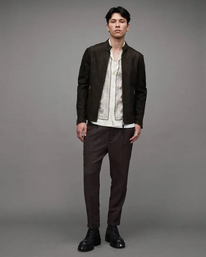 Cora Suede Snap Back Collar Jacket Anthracite Grey Men AllSaints Leather Jackets Cora Suede Snap Back Collar Jacket Anthracite Grey Men AllSaints Leather Jackets