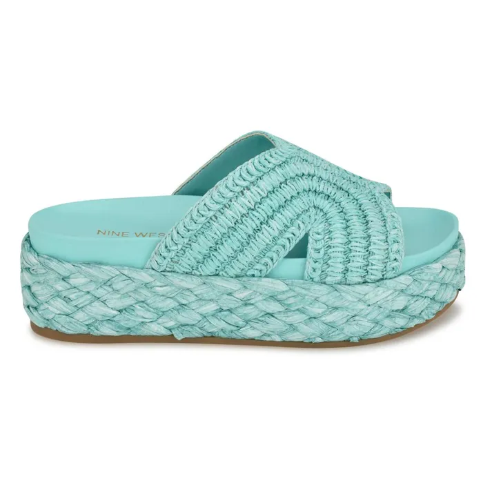 Corel Flatform Sandals Blue Women Nine West Flats