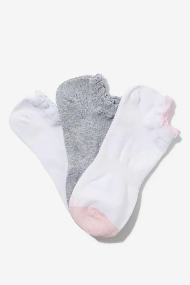 Cotton On Accessories Body Low Cut Frill Socks 3Pk Millennial Pink Grey Marle 8211 Women