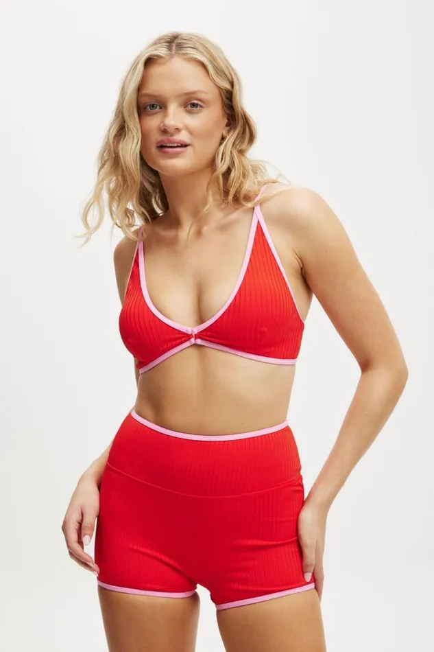 Cotton On Bikinis High Apex Bikini Top Scarlet Ribpink 8211 Women