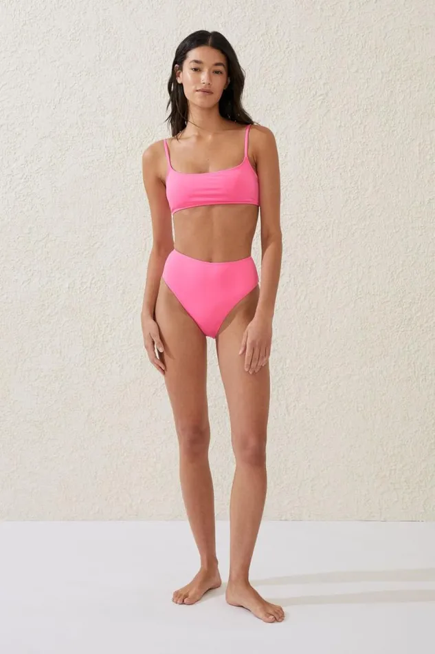 Cotton On Bikinis Highwaisted Cheeky Bikini Bottom Neon Pink 8211 Women