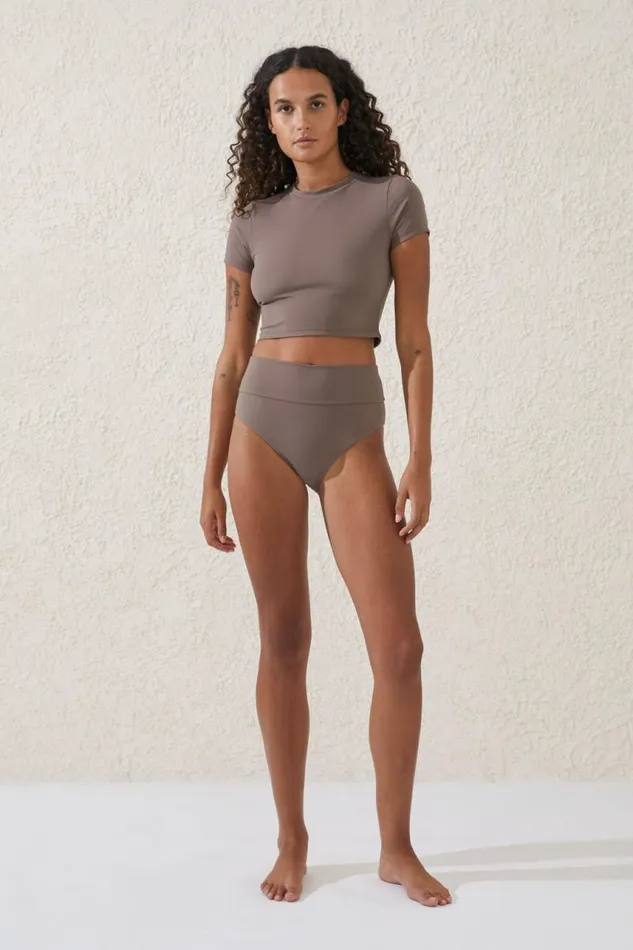 Cotton On Bikinis Smoothing High Waisted Cheeky Bikini Bottom Raw Umber 8211 Women