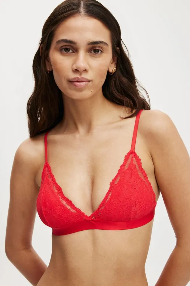 Cotton On Bras Everyday Lace Triangle Padded Bralette Raspberry 8211 Women