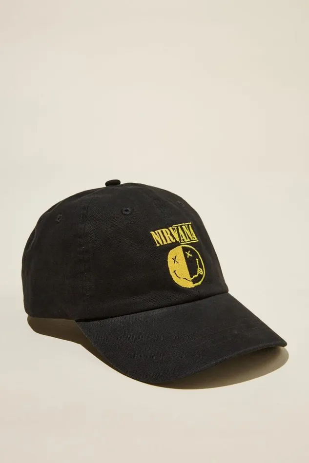 Cotton On Hats and Beanies Special Edition Dad Hat Lcn Mt Washed Blacknirvanasmiley 8211 Men