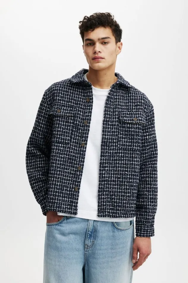 Cotton On Jackets Beckley Overshirt Navy Grid 8211 Men