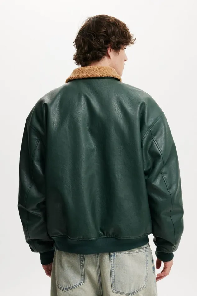 Cotton On Jackets Faux Leather Flight Jacket Dark Emerald 8211 Men