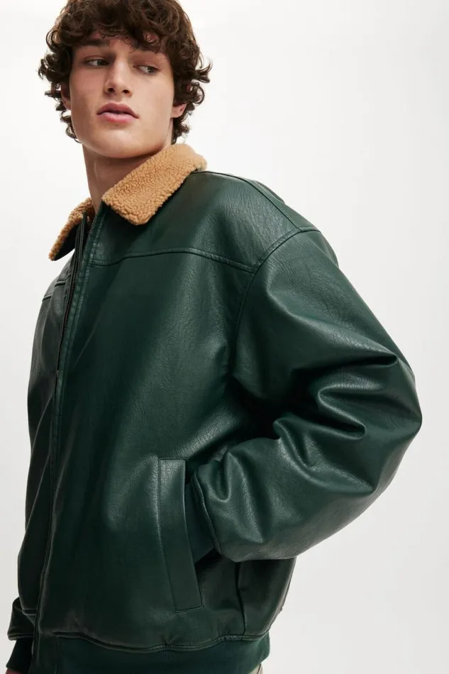 Cotton On Jackets Faux Leather Flight Jacket Dark Emerald 8211 Men