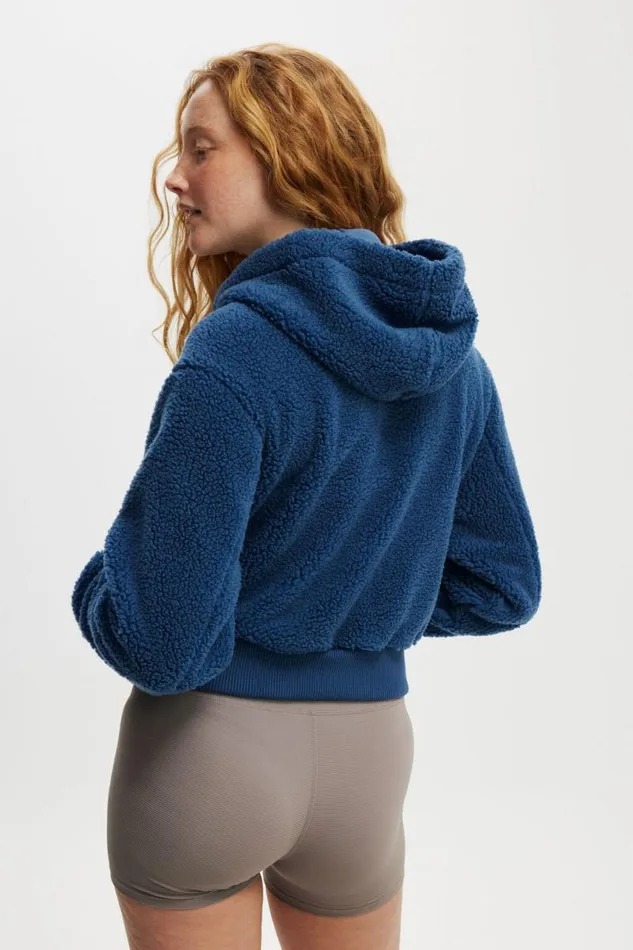 Cotton On Jackets Hooded Sherpa Zip Through Jacket Deep Blue 8211 Women