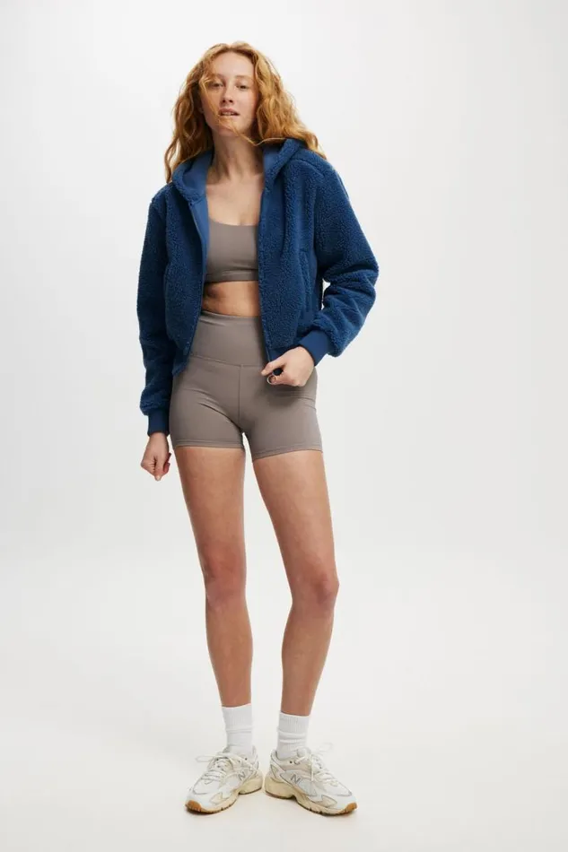 Cotton On Jackets Hooded Sherpa Zip Through Jacket Deep Blue 8211 Women
