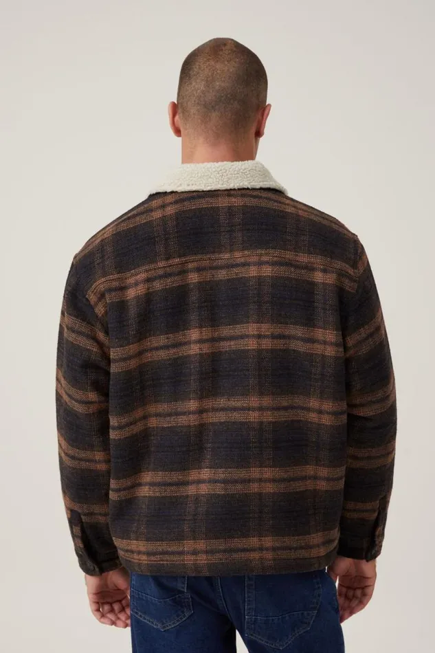 Cotton On Jackets Teddy Lined Trucker Coffee Check 8211 Men