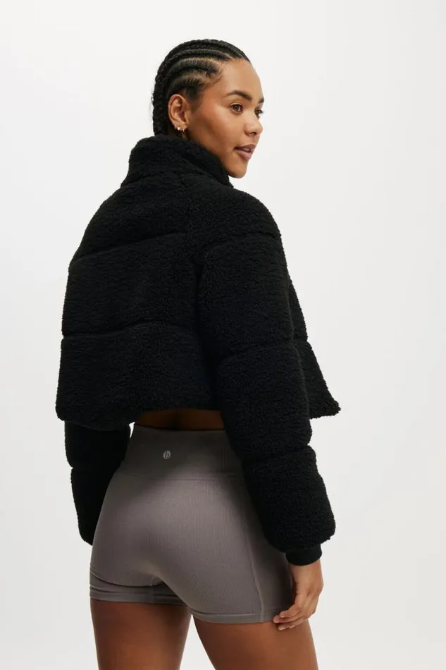 Cotton On Jackets The Mother Puffer Cropped Sherpa Jacket Black 8211 Women