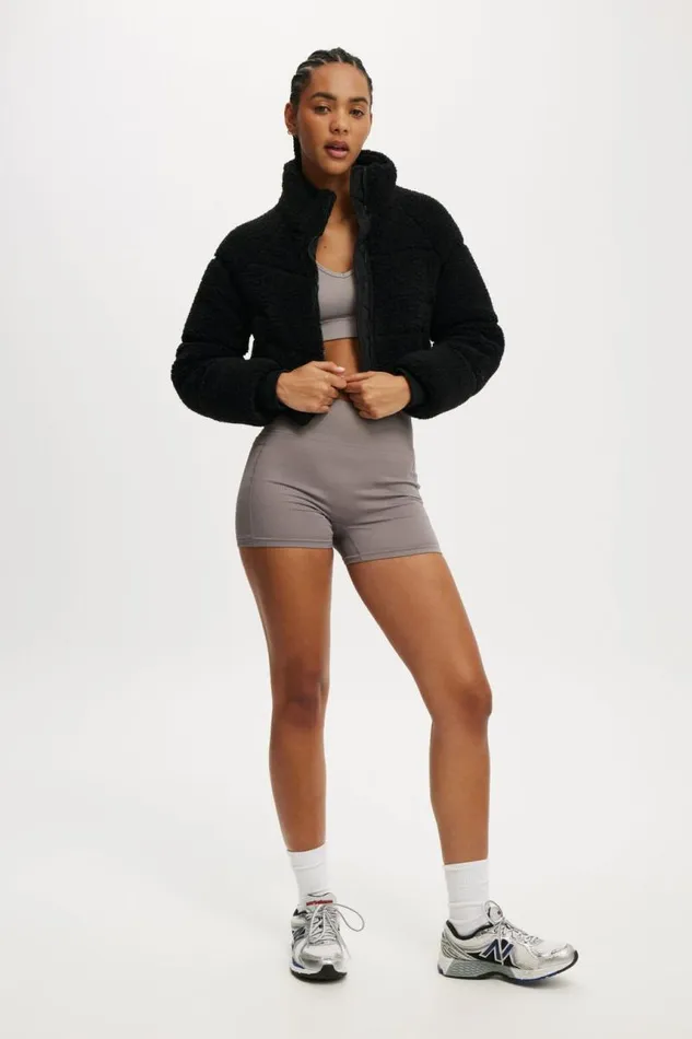 Cotton On Jackets The Mother Puffer Cropped Sherpa Jacket Black 8211 Women
