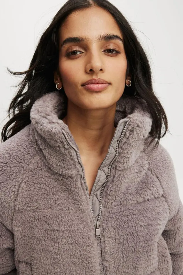 Cotton On Jackets The Mother Puffer Cropped Sherpa Jacket Desert Grey 8211 Women Cotton On Jackets The Mother Puffer Cropped Sherpa Jacket Desert Grey 8211 Women