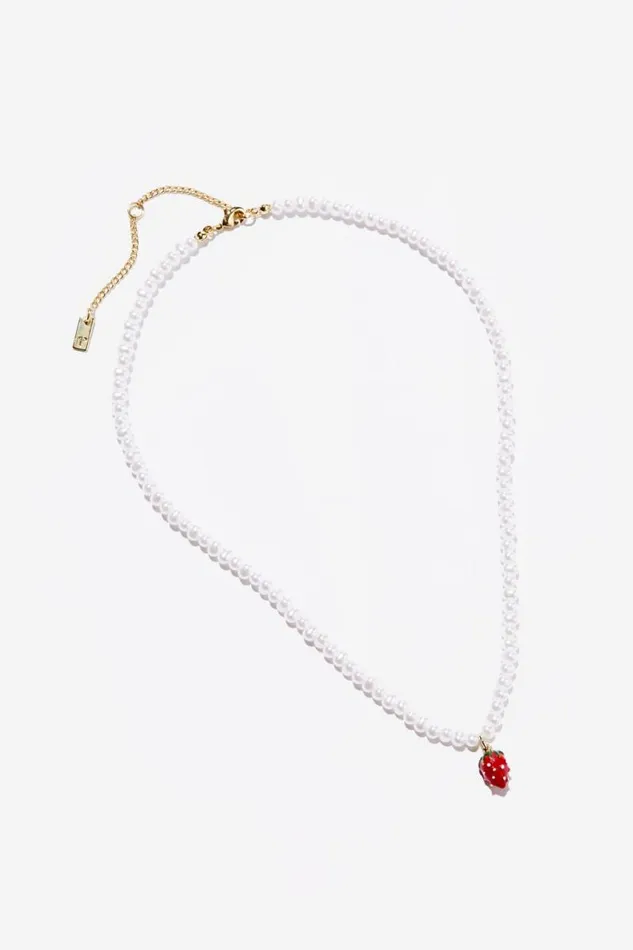 Cotton On Jewelry Pendant Necklace Gold Plated Enamel Strawberry Pearl 8211 Women