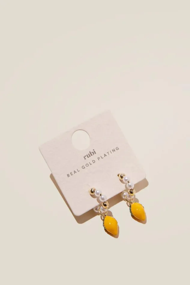 Cotton On Jewelry Small Hoop Earring Gold Plated Enamel Lemon Pearl 8211 Women Cotton On Jewelry Small Hoop Earring Gold Plated Enamel Lemon Pearl 8211 Women