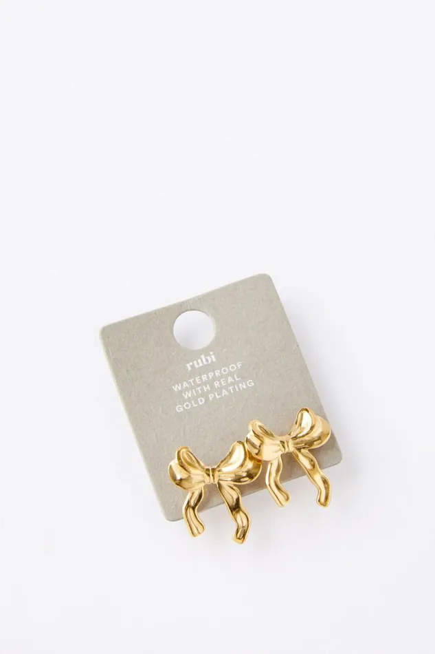 Cotton On Jewelry Waterproof Mid Charm Earring Gold Plated Bow 8211 Women