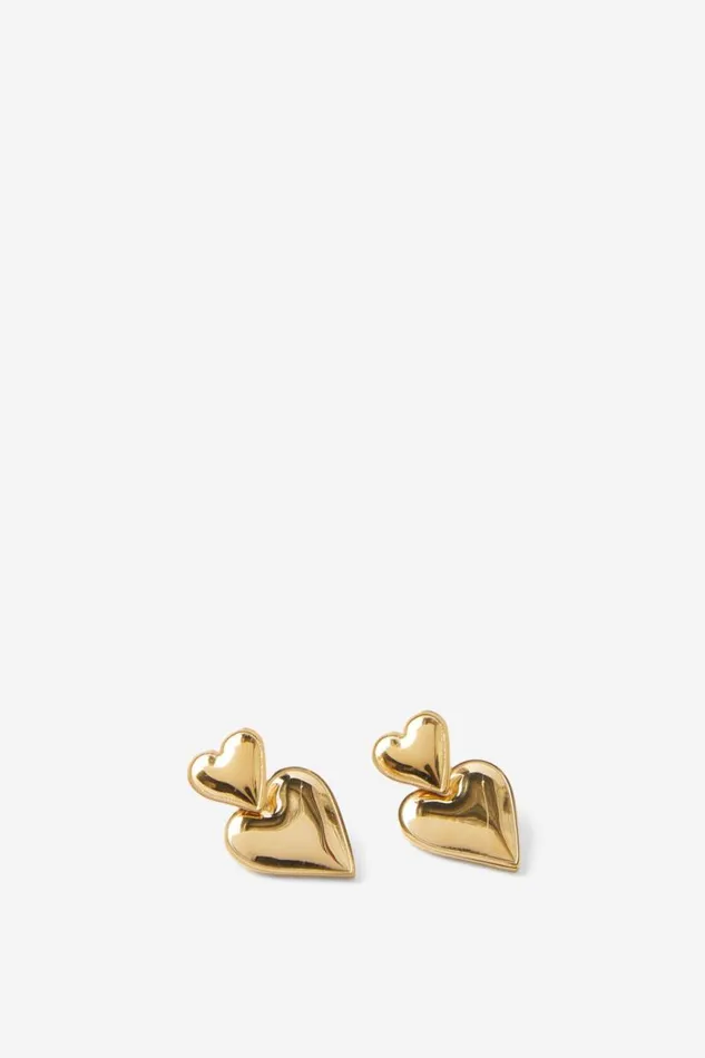 Cotton On Jewelry Waterproof Mid Charm Earring Gold Plated Double Heart 8211 Women