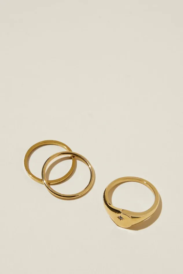 Cotton On Jewelry Waterproof Multipack Rings Gold Plated Diamante Signet 8211 Women