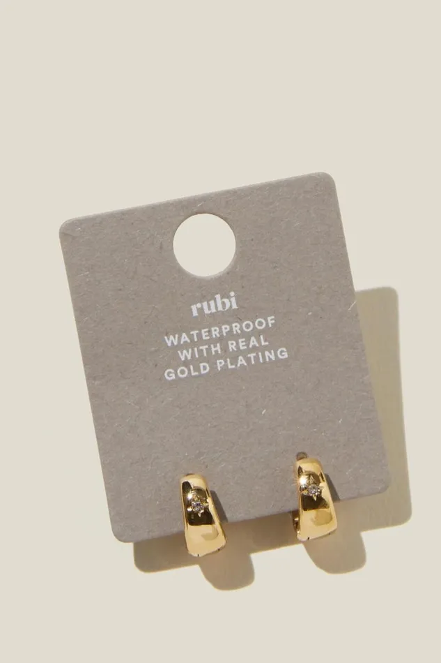 Cotton On Jewelry Waterproof Small Hoop Earring Gold Plated Dome 8211 Women Cotton On Jewelry Waterproof Small Hoop Earring Gold Plated Dome 8211 Women