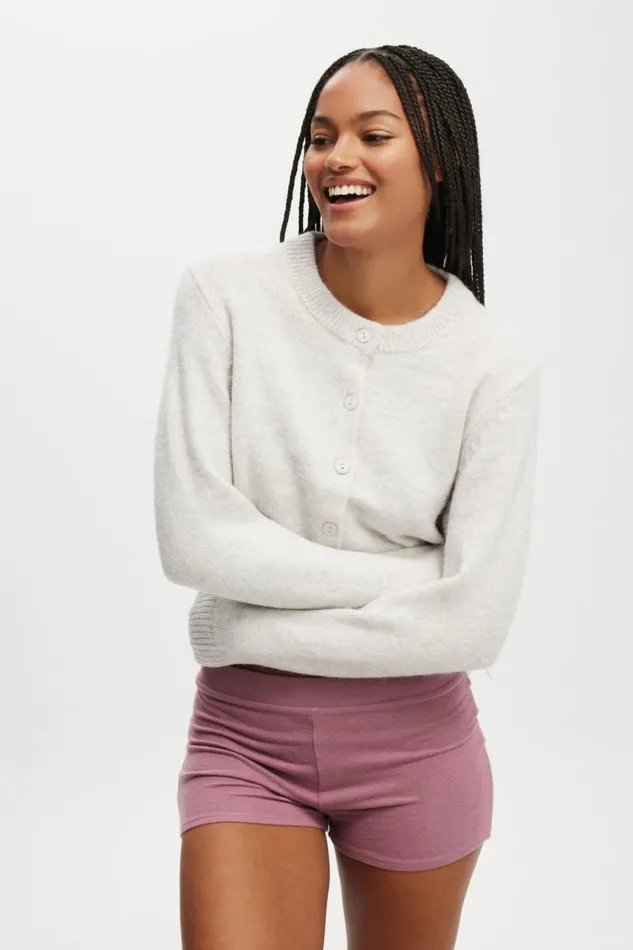 Cotton On Pajamas Cropped Knit Cardigan Light Grey Marle 8211 Women