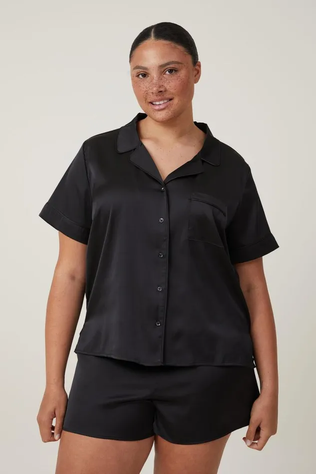 Cotton On Pajamas Staycay Satin Sleep Set Black 8211 Women