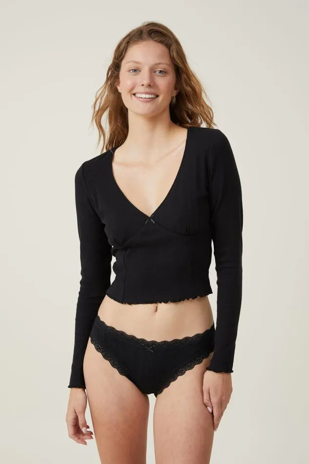 Cotton On Panties Organic Cotton Lace Bikini Brief Black Pointelle 8211 Women