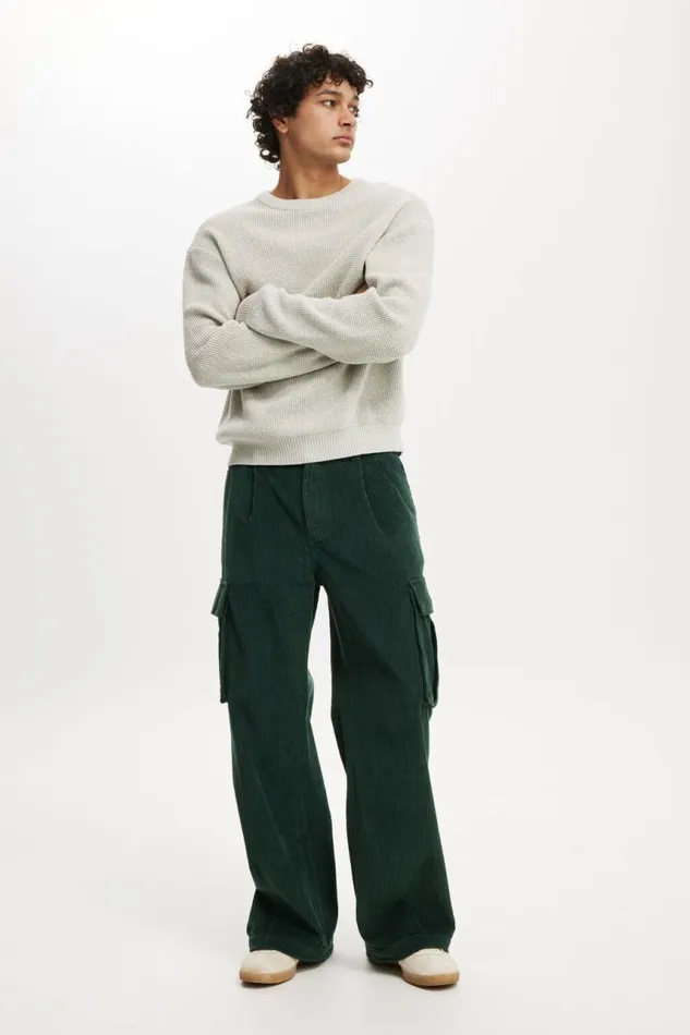 Cotton On Pants Baggy Pleat Cargo Pant Trekking Green Cord 8211 Men