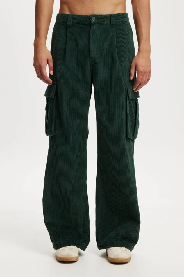 Cotton On Pants Baggy Pleat Cargo Pant Trekking Green Cord 8211 Men