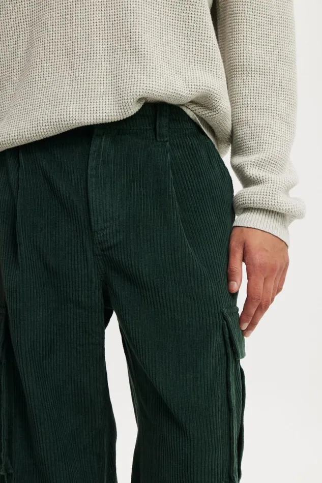 Cotton On Pants Baggy Pleat Cargo Pant Trekking Green Cord 8211 Men