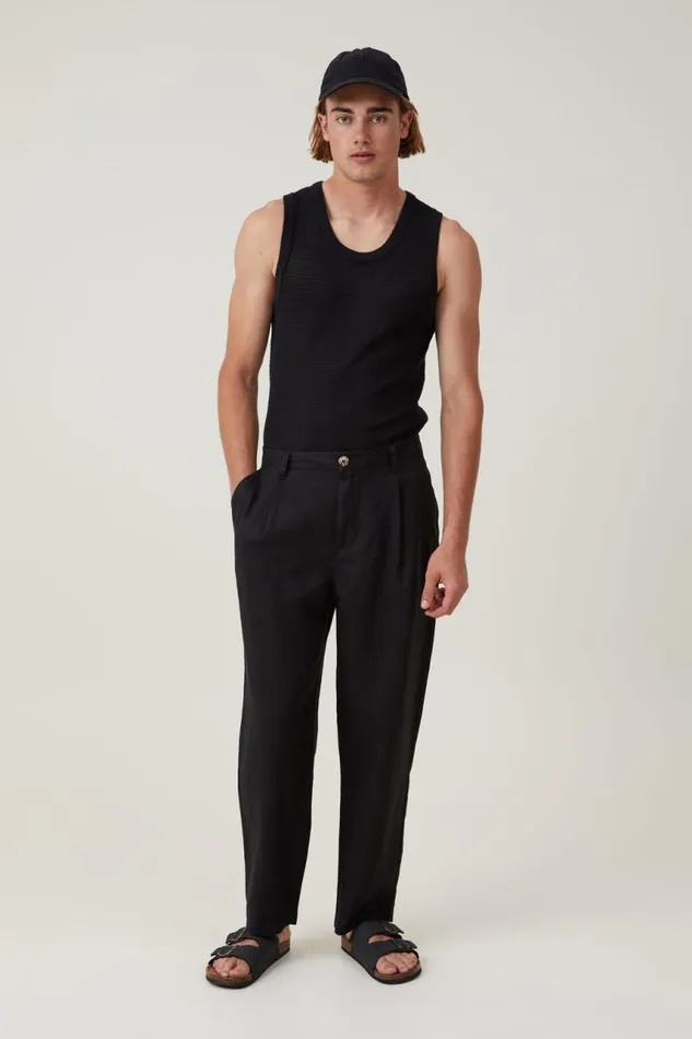Cotton On Pants Linen Pleat Pant Black 8211 Men