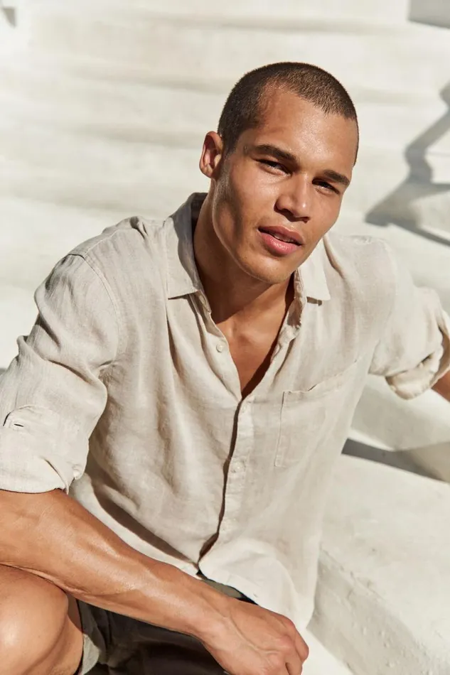 Cotton On Shirts and Polos Linen Long Sleeve Shirt Oatmeal 8211 Men
