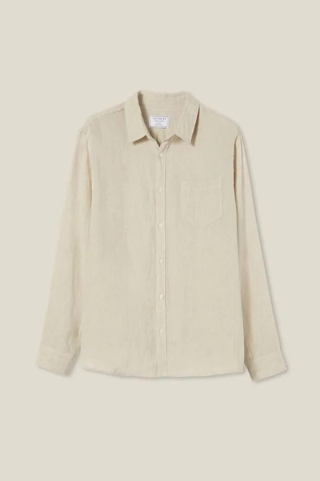 Cotton On Shirts and Polos Linen Long Sleeve Shirt Oatmeal 8211 Men Cotton On Shirts and Polos Linen Long Sleeve Shirt Oatmeal 8211 Men