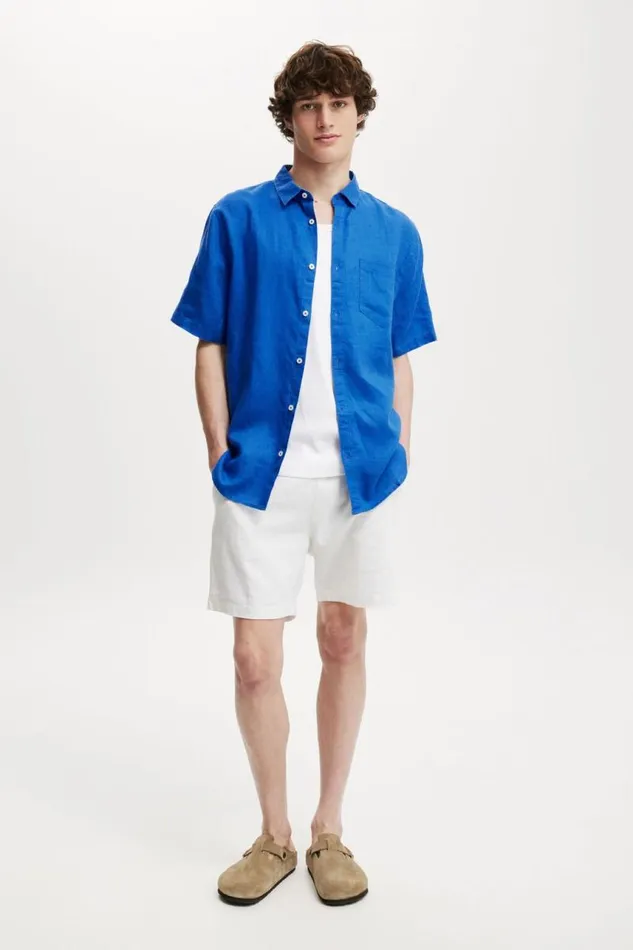 Cotton On Shirts and Polos Linen Short Sleeve Shirt Cobalt 8211 Men