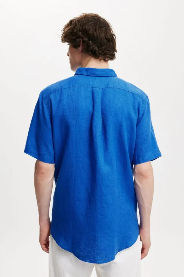 Cotton On Shirts and Polos Linen Short Sleeve Shirt Cobalt 8211 Men