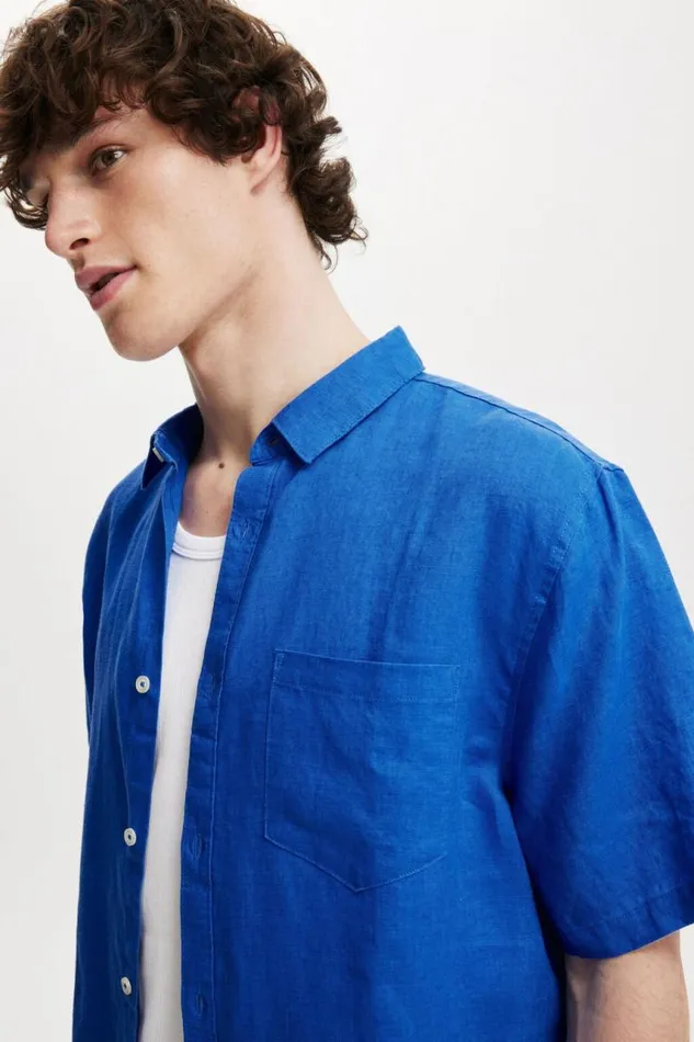 Cotton On Shirts and Polos Linen Short Sleeve Shirt Cobalt 8211 Men