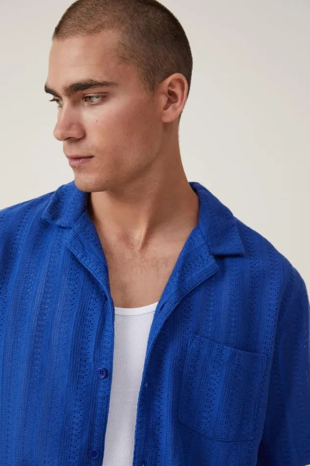 Cotton On Shirts and Polos Palma Short Sleeve Shirt Cobalt Pattern 8211 Men Cotton On Shirts and Polos Palma Short Sleeve Shirt Cobalt Pattern 8211 Men