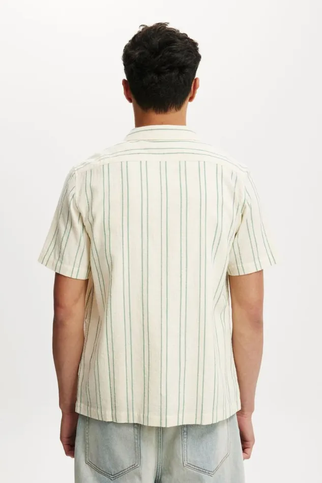 Cotton On Shirts and Polos Riviera Short Sleeve Shirt Cream Green Stripe 8211 Men Cotton On Shirts and Polos Riviera Short Sleeve Shirt Cream Green Stripe 8211 Men