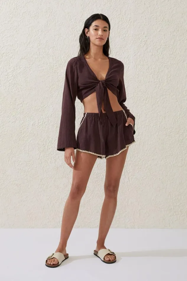 Cotton On Shorts Relaxed Pocket Beach Short Willow Brownblanket Stitch 8211 Women