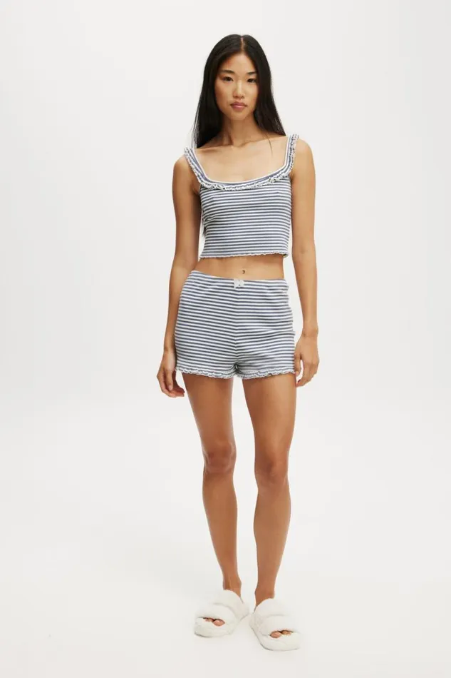 Cotton On Shorts Rib Ruffle Short Infinity Blue Louise Stripe 8211 Women