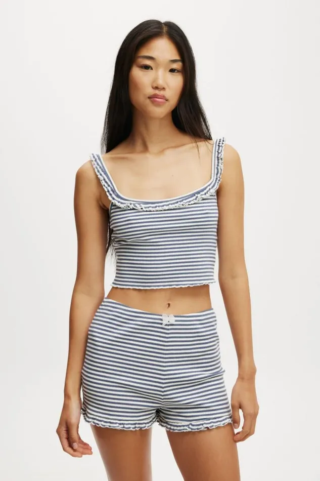 Cotton On Shorts Rib Ruffle Short Infinity Blue Louise Stripe 8211 Women Cotton On Shorts Rib Ruffle Short Infinity Blue Louise Stripe 8211 Women