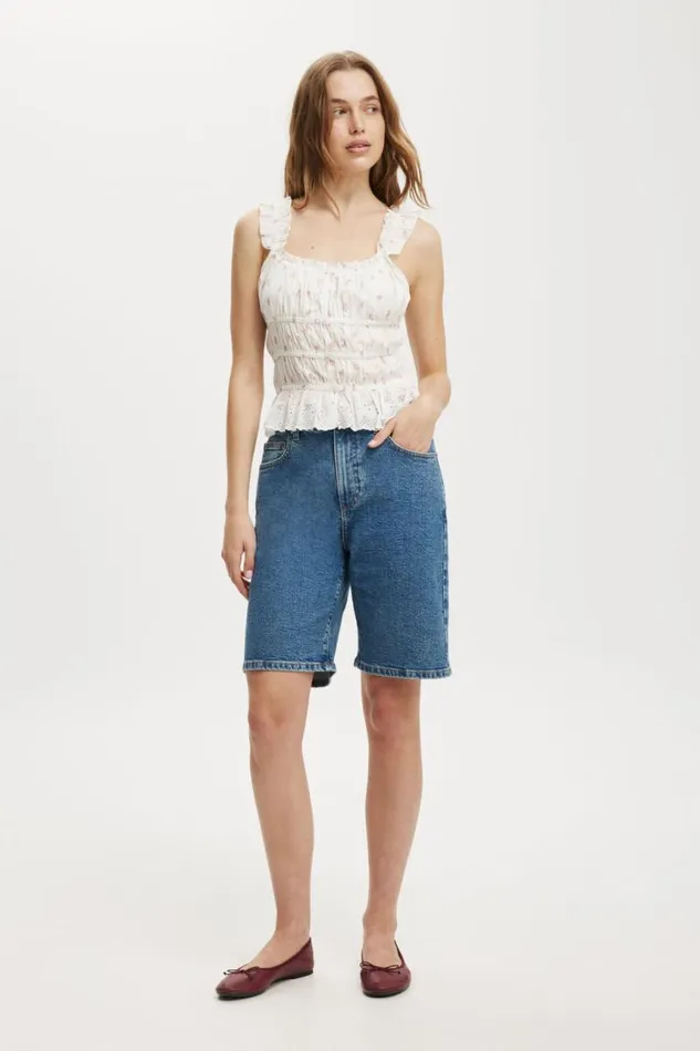 Cotton On Shorts Stretch Denim Bermuda Short Sea Blue 8211 Women
