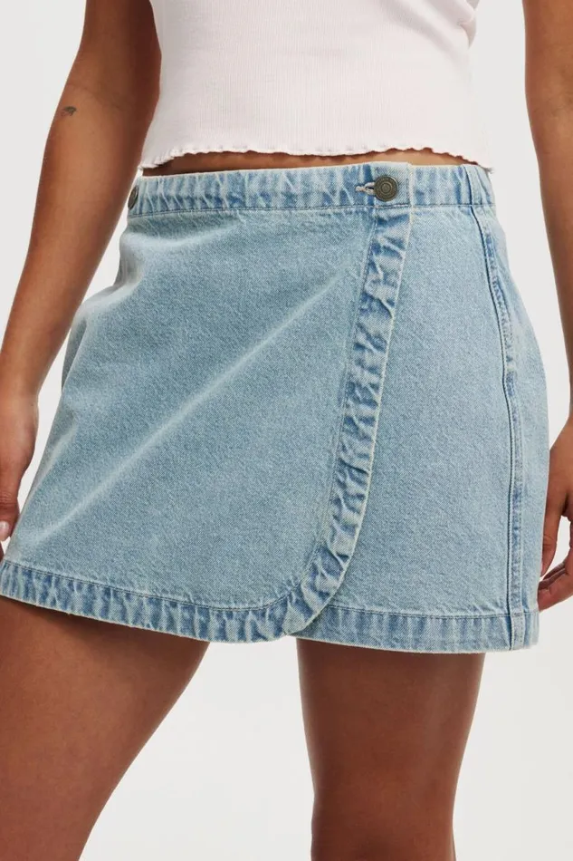 Cotton On Skirts Wrapped Denim Mini Skirt Cloud Blue 8211 Women