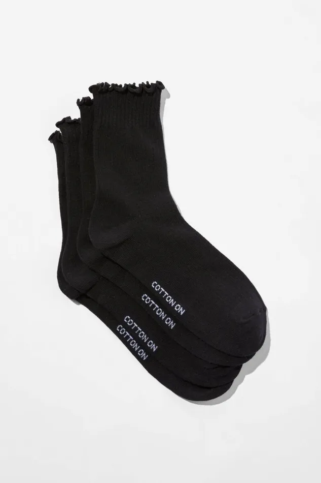 Cotton On Socks The Perfect Pair Frill Rib Crew Sock 2Pk Black 8211 Women