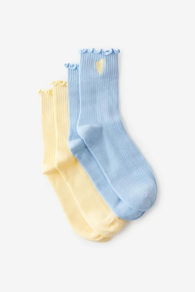 Cotton On Socks The Perfect Pair Frill Rib Crew Sock 2Pk Dusty Blue Heartlemon 8211 Women