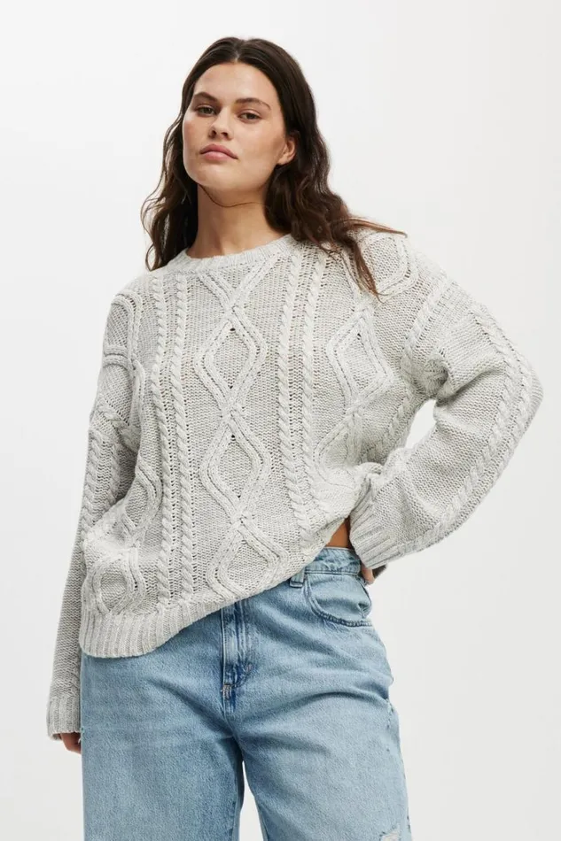 Cotton On SweatersandCardigans Oversized Cable Sweater Grey Marle 8211 Women