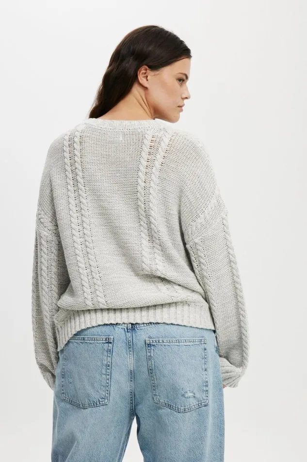 Cotton On SweatersandCardigans Oversized Cable Sweater Grey Marle 8211 Women Cotton On SweatersandCardigans Oversized Cable Sweater Grey Marle 8211 Women